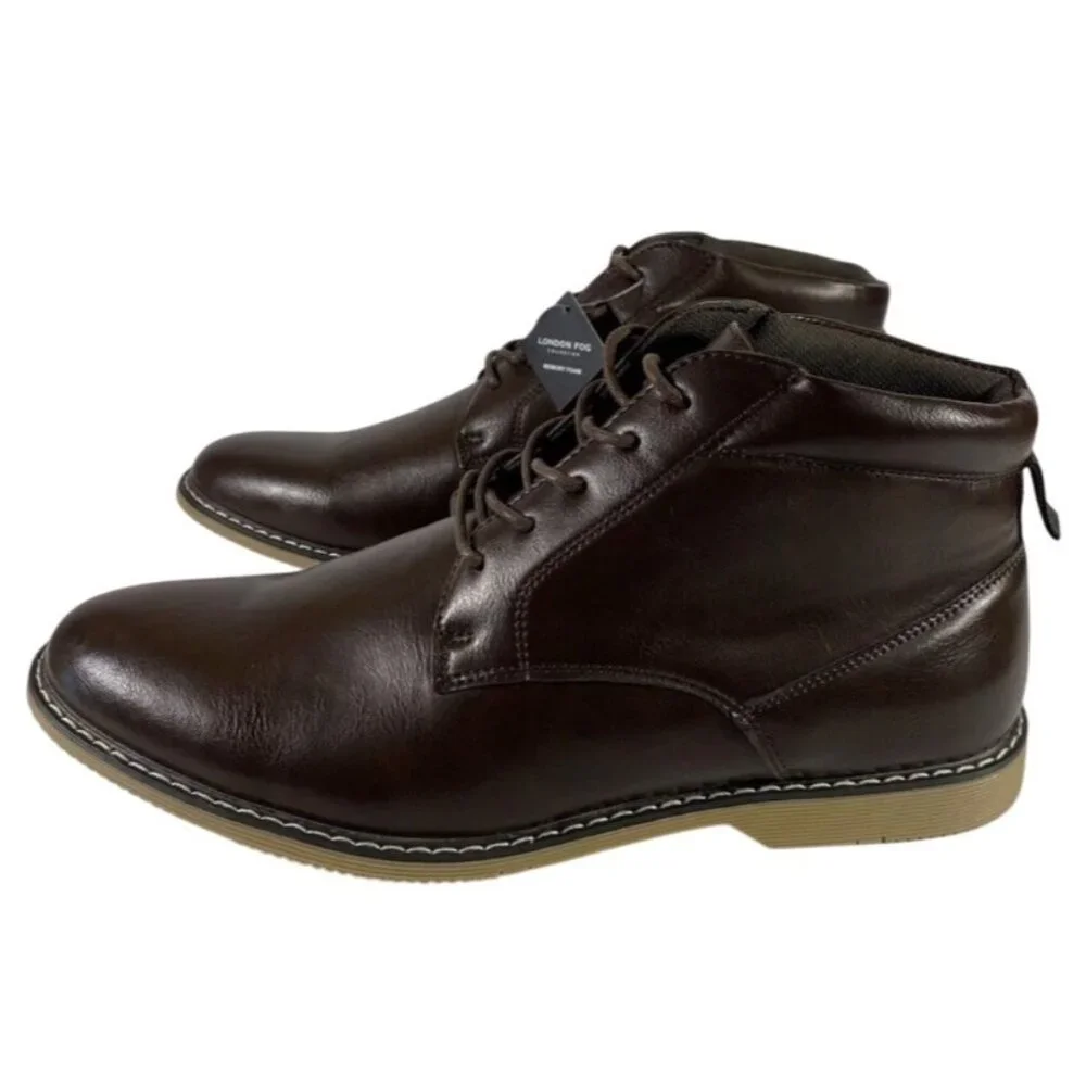 Mens London Fog Chukka Boots Brown With Memory Foam Soles $120 MSRP